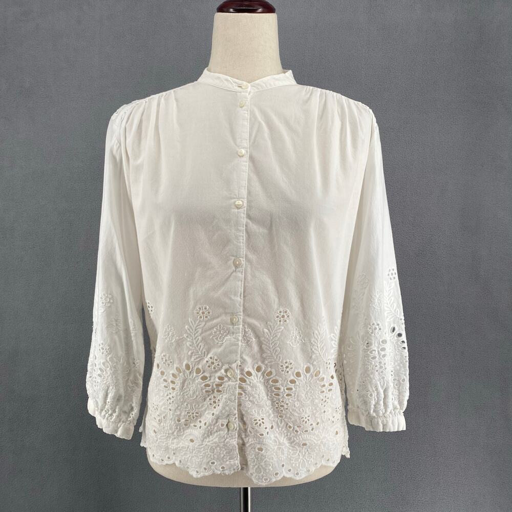 HM Romantic Lace Bohemian Milkmaid Long Sleeve Button Down Shirt Womens M? White